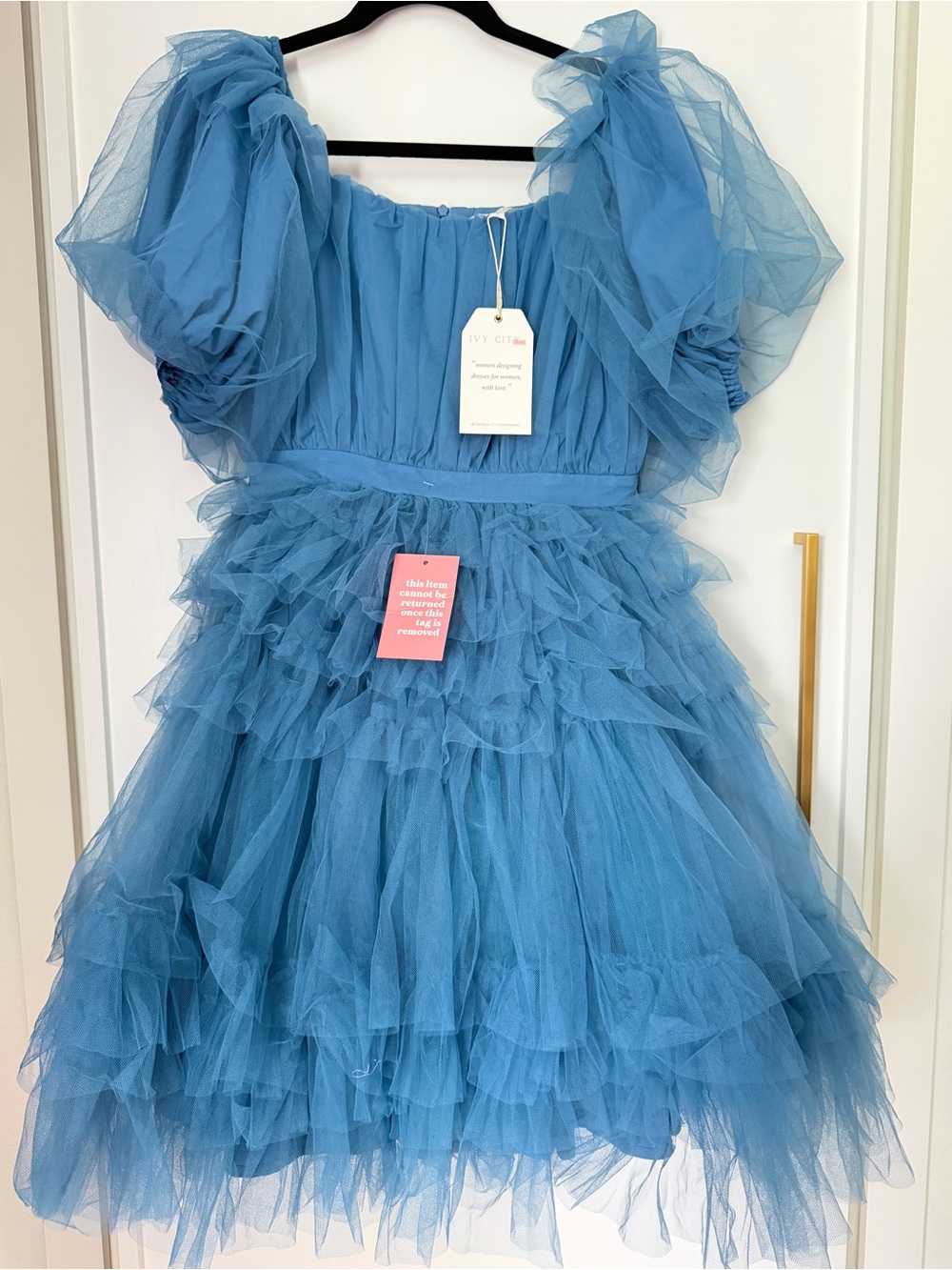 NWT Women’s Ivy City Co Pixie Blue Tulle Ruffled Party Dress. Size S.